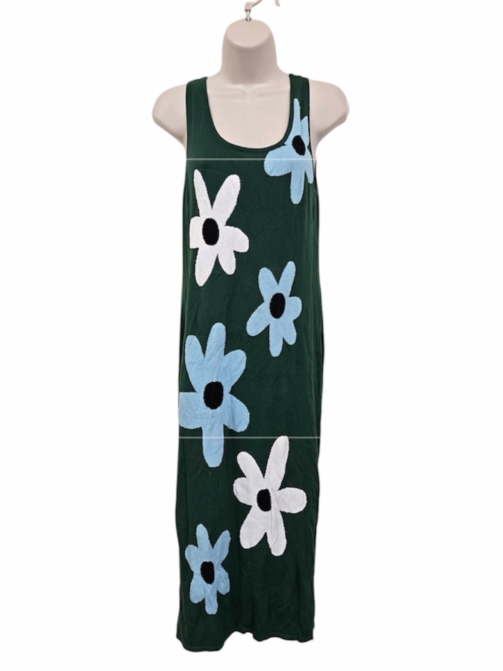 MODCLOTH Floral Knit Cotton Modal Midi Dress Small Green 9135